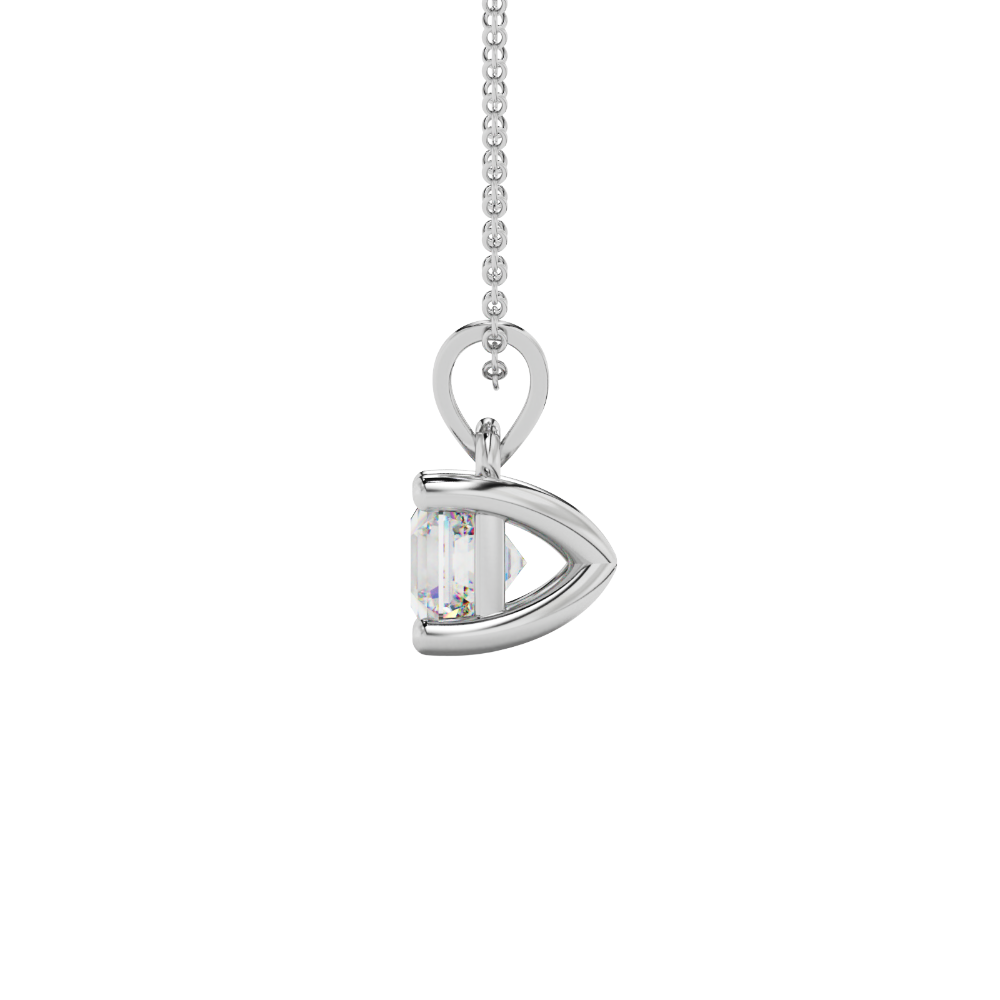 Asscher cut gemstone solitaire pendant in gold with secure four-prong basket setting