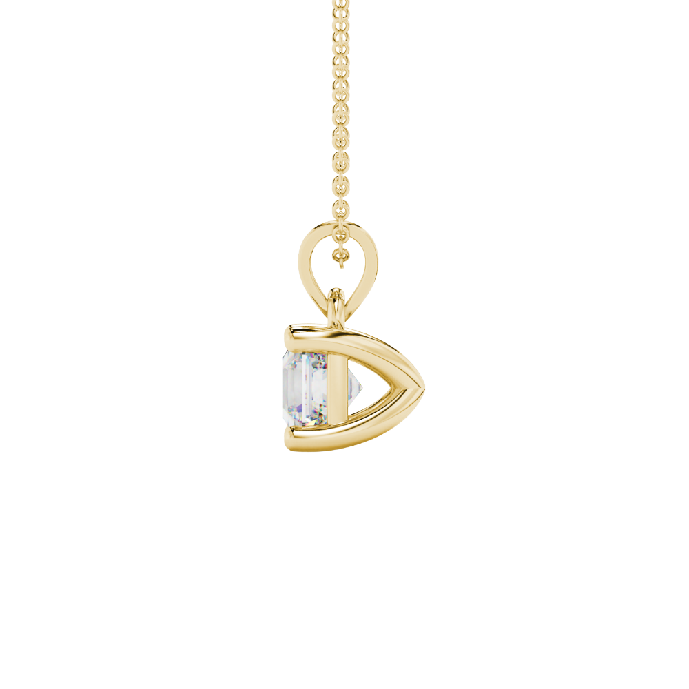 Asscher cut gemstone solitaire pendant in gold with secure four-prong basket setting