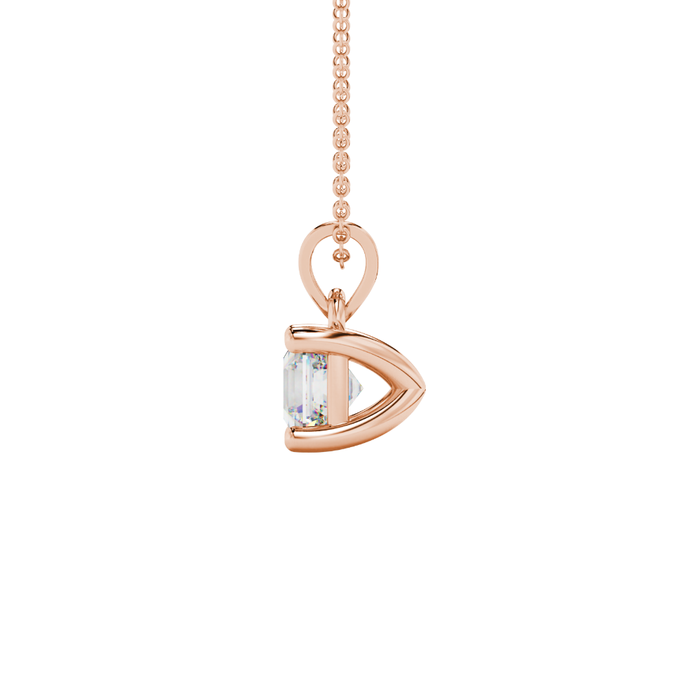 Asscher cut gemstone solitaire pendant in gold with secure four-prong basket setting