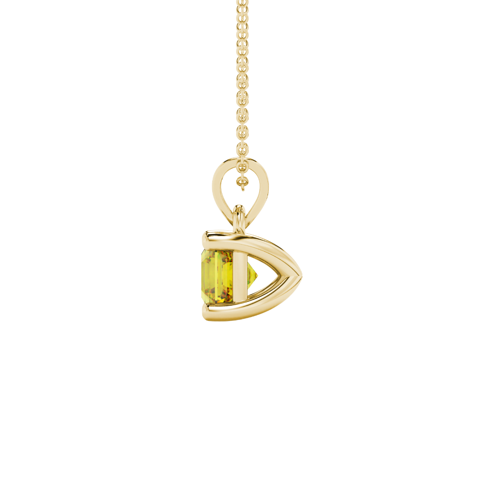 Asscher cut gemstone solitaire pendant in gold with secure four-prong basket setting