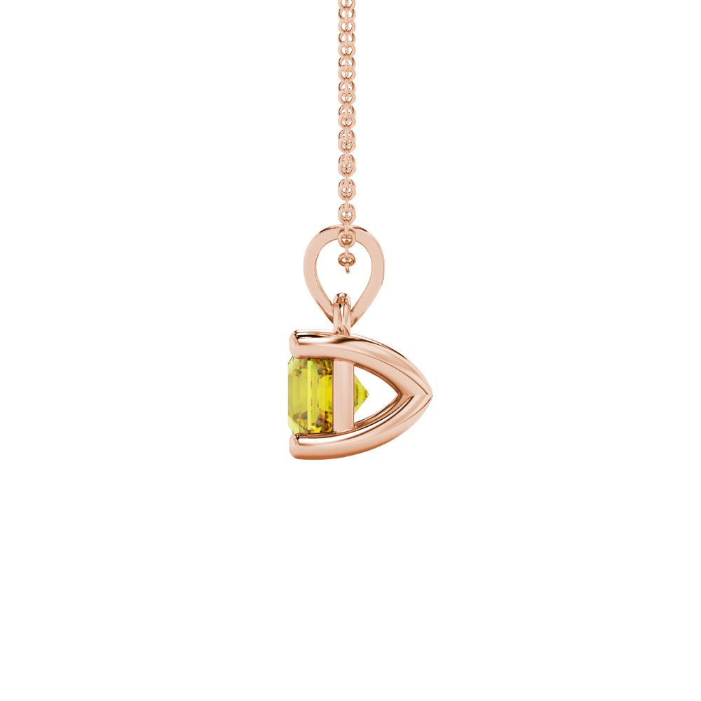Asscher cut gemstone solitaire pendant in gold with secure four-prong basket setting