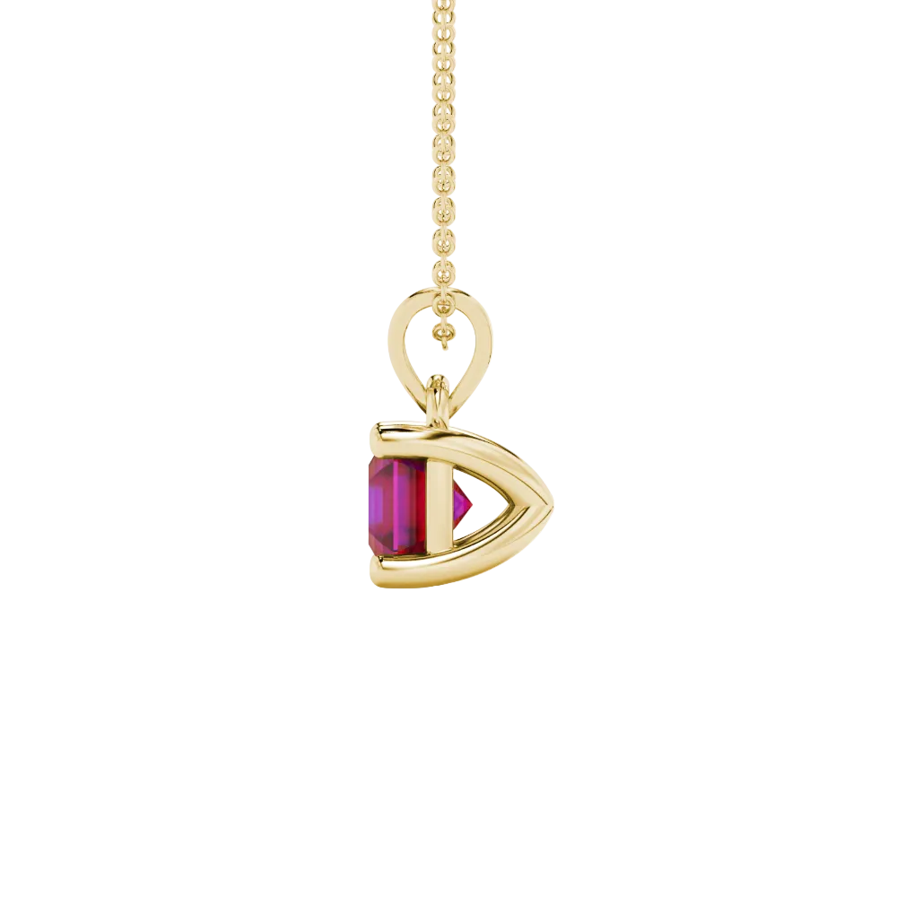 Asscher cut gemstone solitaire pendant in gold with secure four-prong basket setting