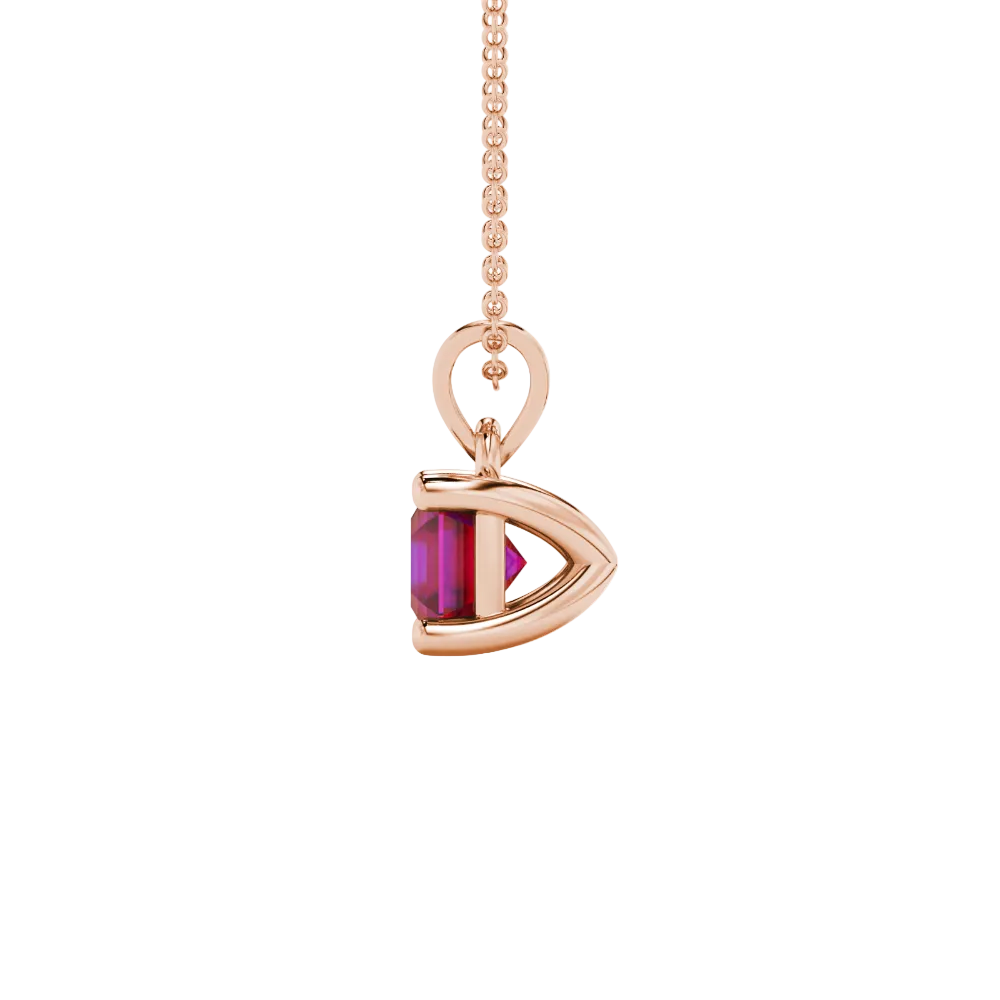 Asscher cut gemstone solitaire pendant in gold with secure four-prong basket setting