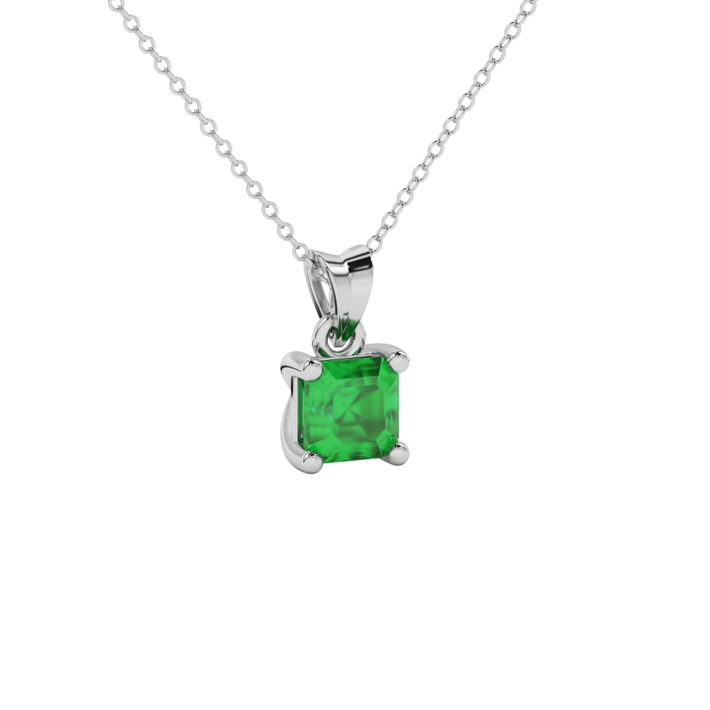 Asscher cut gemstone solitaire pendant in gold with secure four-prong basket setting