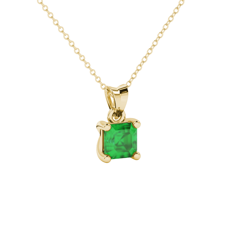 Asscher cut gemstone solitaire pendant in gold with secure four-prong basket setting