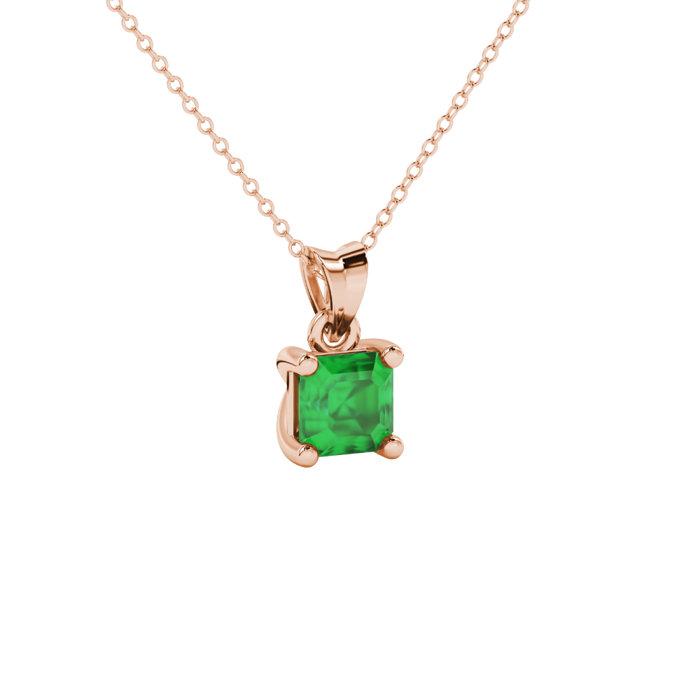 Asscher cut gemstone solitaire pendant in gold with secure four-prong basket setting