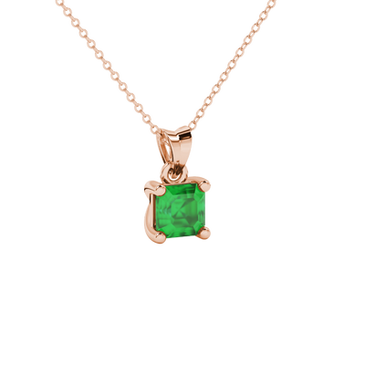 emerald green asscher solitaire gemstone pendant in rose gold