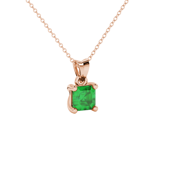 emerald green asscher solitaire gemstone pendant in rose gold