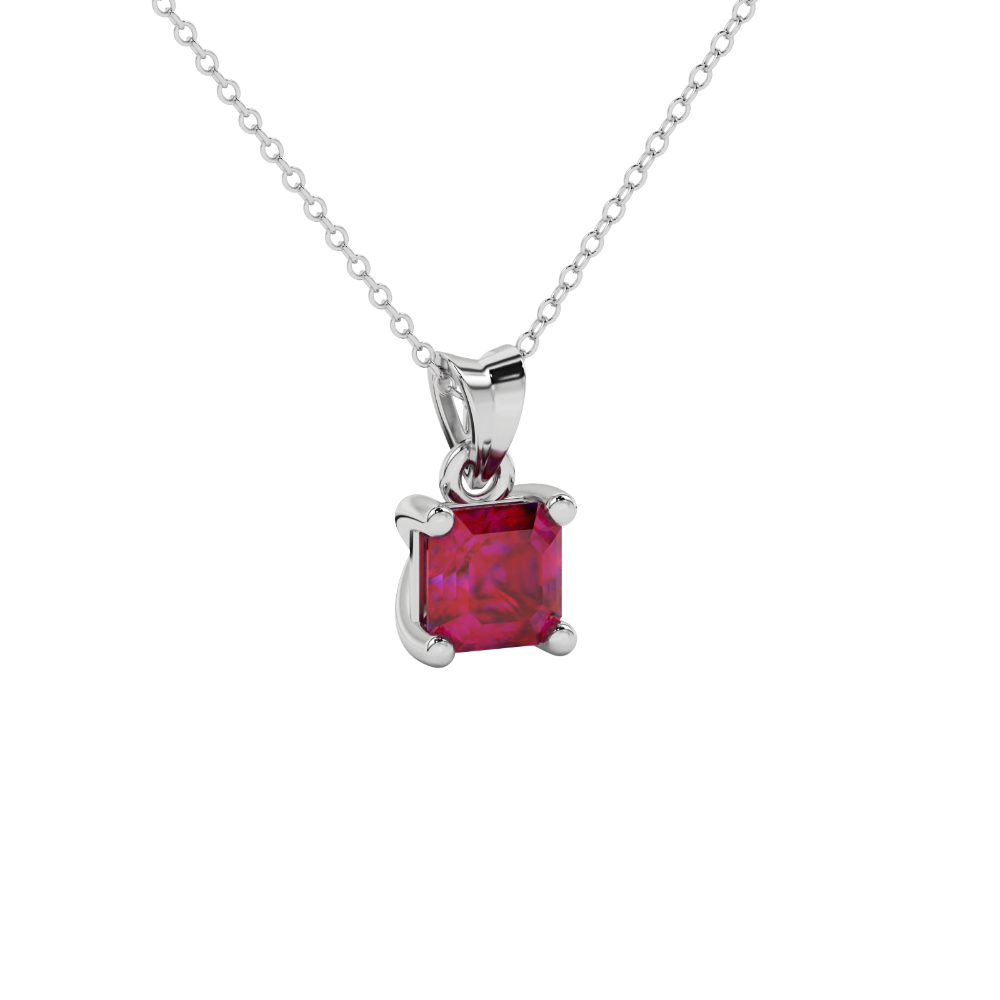 Asscher cut gemstone solitaire pendant in gold with secure four-prong basket setting
