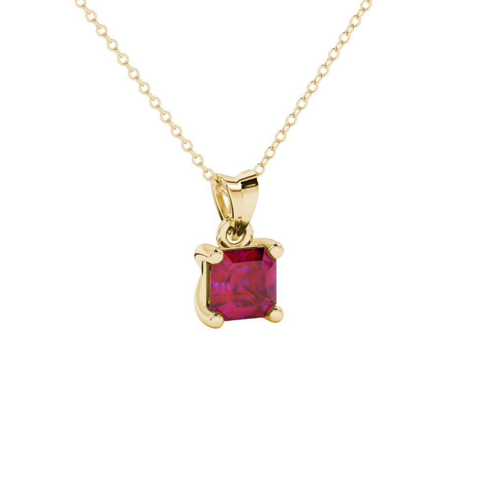 Asscher cut gemstone solitaire pendant in gold with secure four-prong basket setting