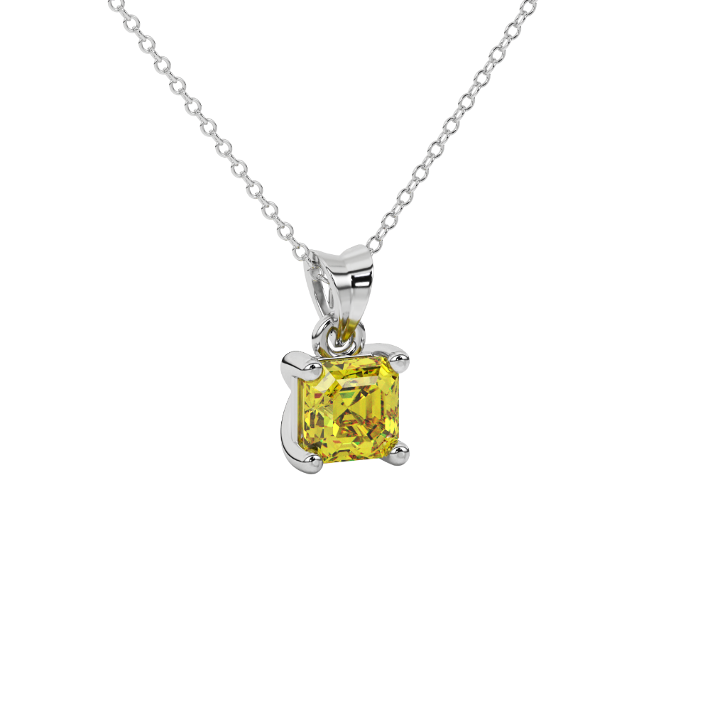 Asscher cut gemstone solitaire pendant in gold with secure four-prong basket setting