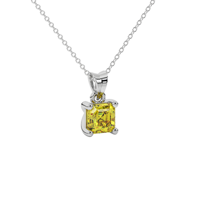 canary yellow asscher solitaire gemstone pendant in white gold