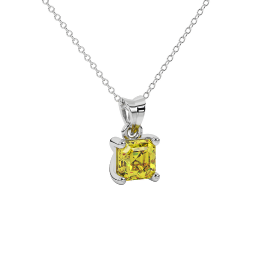 canary yellow asscher solitaire gemstone pendant in white gold
