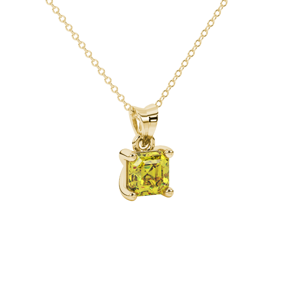 Asscher cut gemstone solitaire pendant in gold with secure four-prong basket setting