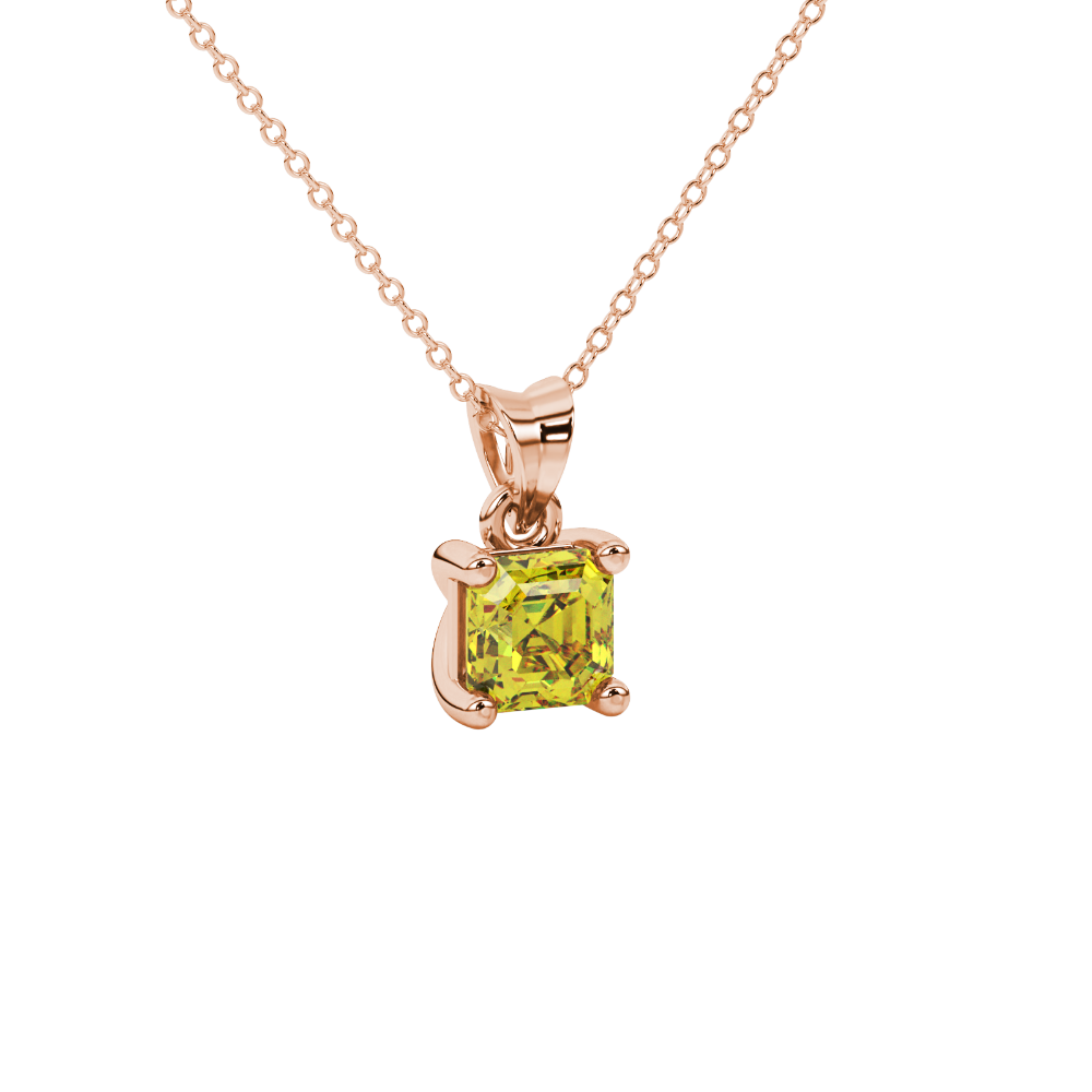 Asscher cut gemstone solitaire pendant in gold with secure four-prong basket setting
