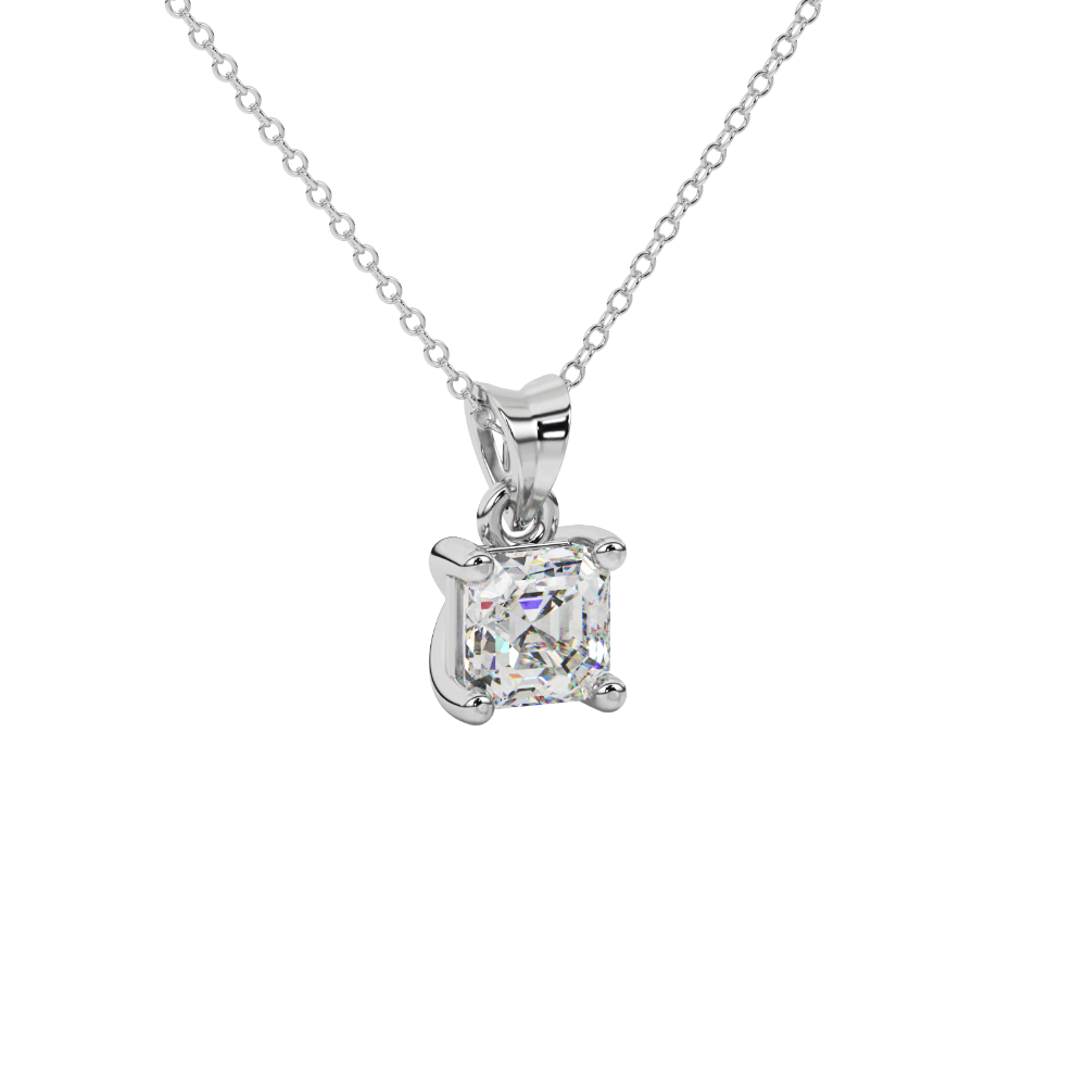 Asscher cut gemstone solitaire pendant in gold with secure four-prong basket setting