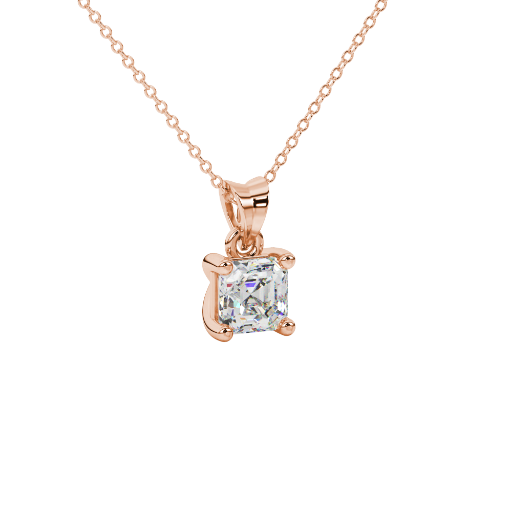Asscher cut gemstone solitaire pendant in gold with secure four-prong basket setting