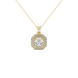 Octagon halo gemstone pendant in gold featuring an Asscher cut center gemstone surrounded by sparkling round accent diamonds