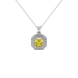 Octagon halo gemstone pendant in gold featuring an Asscher cut center gemstone surrounded by sparkling round accent diamonds