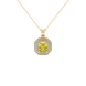 Octagon halo gemstone pendant in gold featuring an Asscher cut center gemstone surrounded by sparkling round accent diamonds