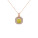 Octagon halo gemstone pendant in gold featuring an Asscher cut center gemstone surrounded by sparkling round accent diamonds