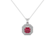 Octagon halo gemstone pendant in gold featuring an Asscher cut center gemstone surrounded by sparkling round accent diamonds