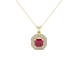 Octagon halo gemstone pendant in gold featuring an Asscher cut center gemstone surrounded by sparkling round accent diamonds