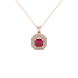 Octagon halo gemstone pendant in gold featuring an Asscher cut center gemstone surrounded by sparkling round accent diamonds