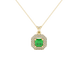Octagon halo gemstone pendant in gold featuring an Asscher cut center gemstone surrounded by sparkling round accent diamonds