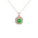 Octagon halo gemstone pendant in gold featuring an Asscher cut center gemstone surrounded by sparkling round accent diamonds