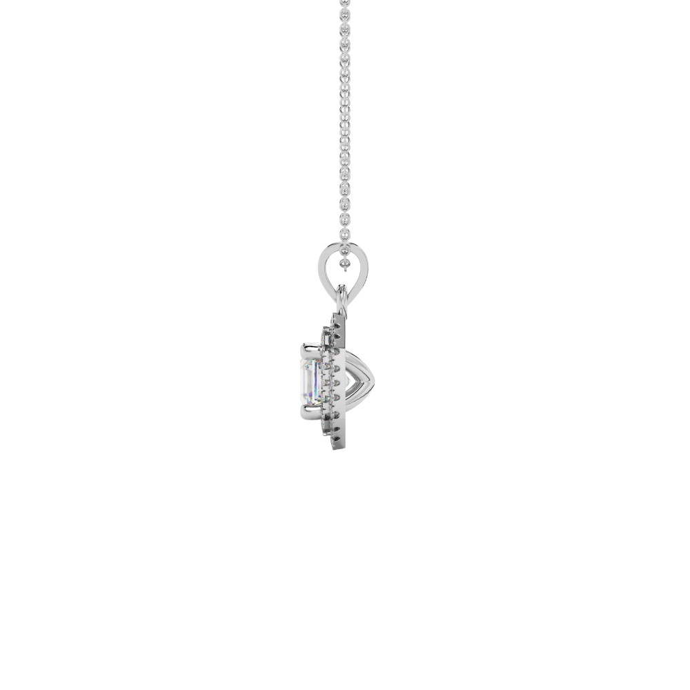 Octagon halo gemstone pendant in gold featuring an Asscher cut center gemstone surrounded by sparkling round accent diamonds
