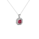 Octagon halo gemstone pendant in gold featuring an Asscher cut center gemstone surrounded by sparkling round accent diamonds