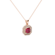 Octagon halo gemstone pendant in gold featuring an Asscher cut center gemstone surrounded by sparkling round accent diamonds