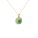 Octagon halo gemstone pendant in gold featuring an Asscher cut center gemstone surrounded by sparkling round accent diamonds