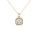 Asscher cut halo gemstone pendant in gold featuring a 5.00 MM center gemstone surrounded by a sparkling diamond halo