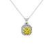 Asscher cut halo gemstone pendant in gold featuring a 5.00 MM center gemstone surrounded by a sparkling diamond halo