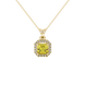 Asscher cut halo gemstone pendant in gold featuring a 5.00 MM center gemstone surrounded by a sparkling diamond halo