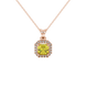 Asscher cut halo gemstone pendant in gold featuring a 5.00 MM center gemstone surrounded by a sparkling diamond halo