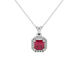 Asscher cut halo gemstone pendant in gold featuring a 5.00 MM center gemstone surrounded by a sparkling diamond halo