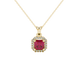 Asscher cut halo gemstone pendant in gold featuring a 5.00 MM center gemstone surrounded by a sparkling diamond halo
