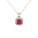 Asscher cut halo gemstone pendant in gold featuring a 5.00 MM center gemstone surrounded by a sparkling diamond halo