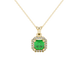Asscher cut halo gemstone pendant in gold featuring a 5.00 MM center gemstone surrounded by a sparkling diamond halo