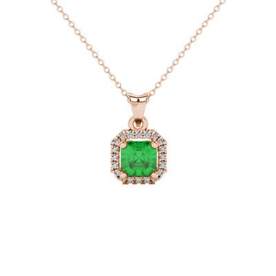 Asscher cut halo gemstone pendant in gold featuring a 5.00 MM center gemstone surrounded by a sparkling diamond halo