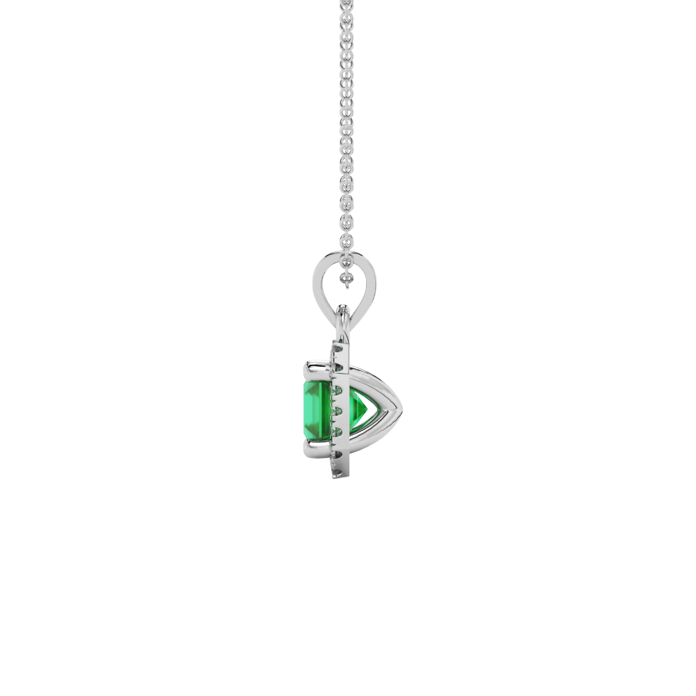 Asscher cut halo gemstone pendant in gold featuring a 5.00 MM center gemstone surrounded by a sparkling diamond halo