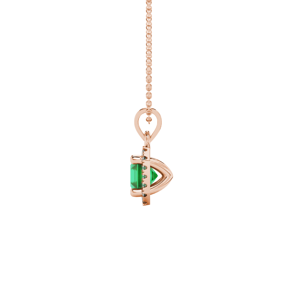 Asscher cut halo gemstone pendant in gold featuring a 5.00 MM center gemstone surrounded by a sparkling diamond halo