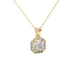 Asscher cut halo gemstone pendant in gold featuring a 5.00 MM center gemstone surrounded by a sparkling diamond halo