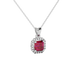Asscher cut halo gemstone pendant in gold featuring a 5.00 MM center gemstone surrounded by a sparkling diamond halo
