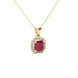Asscher cut halo gemstone pendant in gold featuring a 5.00 MM center gemstone surrounded by a sparkling diamond halo