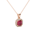Asscher cut halo gemstone pendant in gold featuring a 5.00 MM center gemstone surrounded by a sparkling diamond halo