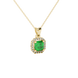 Asscher cut halo gemstone pendant in gold featuring a 5.00 MM center gemstone surrounded by a sparkling diamond halo